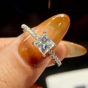 Princess Cut Eternity Ring – S925 Sterling Silver 6mm Cubic Zirconia Promise Band, Stackable Wedding Engagement Ring for Women Gift