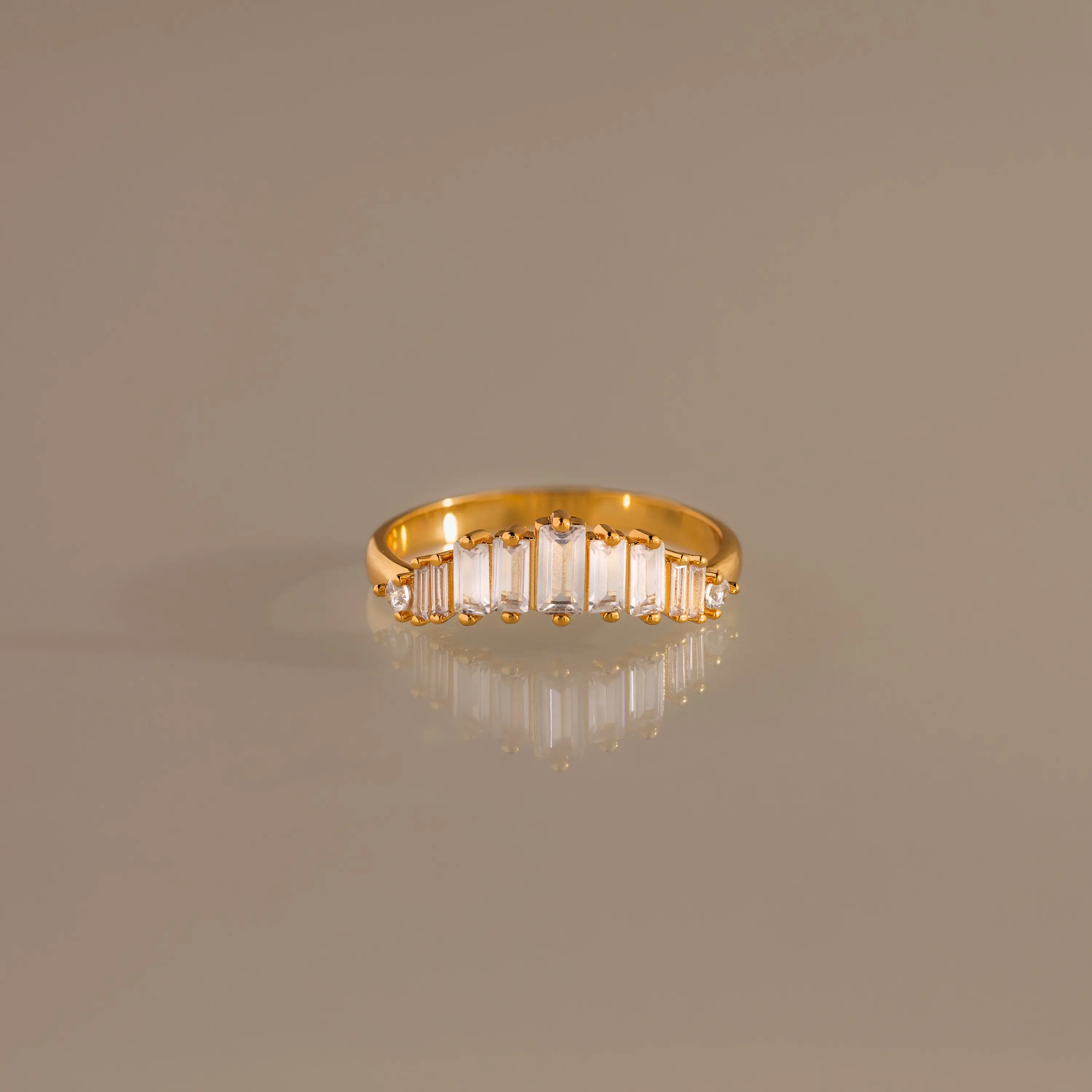 Baguette Crest Diamond Ring by Caitlyn Minimalist - Curved Art Deco Chandelier Ring in Gold - Wedding Jewelry - Gift for Her