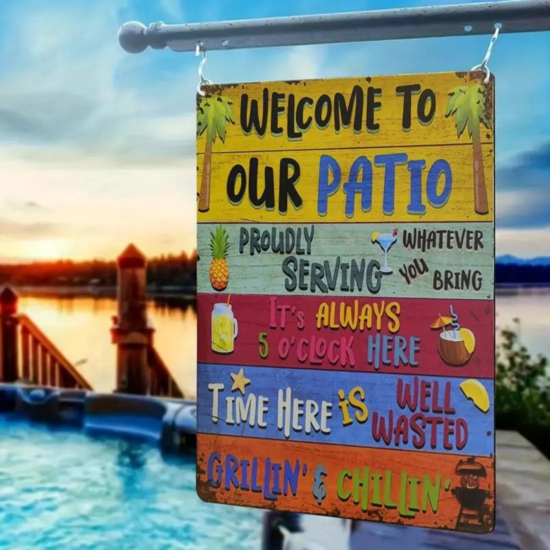 Wander Prints Patio Decorations Outdoor, Vintage Rustic Farmhouse Design "Welcome To Our Patio" Metal Sign, Garden Metal Sign, Multipurpose Use, Unique Moun g Outdoor Decor Signs, Birthday Gift, For Home, Restaurant, Bar, Cafe & Garage, Porch Welcome Sign