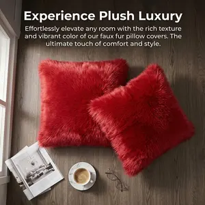 Modern Home Decor Faux Wool Pillow Covers, Soft Comfortable Skin-Friendly, Luxurious Wine Long Fur Cushion Cover for Bedroom Sofa, Home Textile