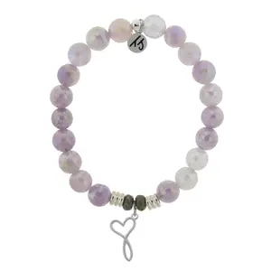 Mauve Jade Gemstone Bracelet with Infinity Heart Sterling Silver Charm