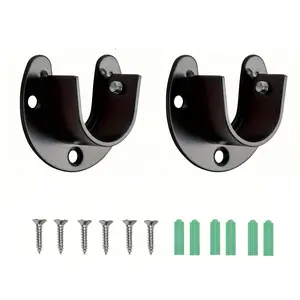 2pcs Stainless Steel U Shape Closet Rod Bracket, 25mm, Black, for Closet Pole Sockets, Wardrobe Rail End Supports, Curtain Rail Holder, Curtain Rod Holders