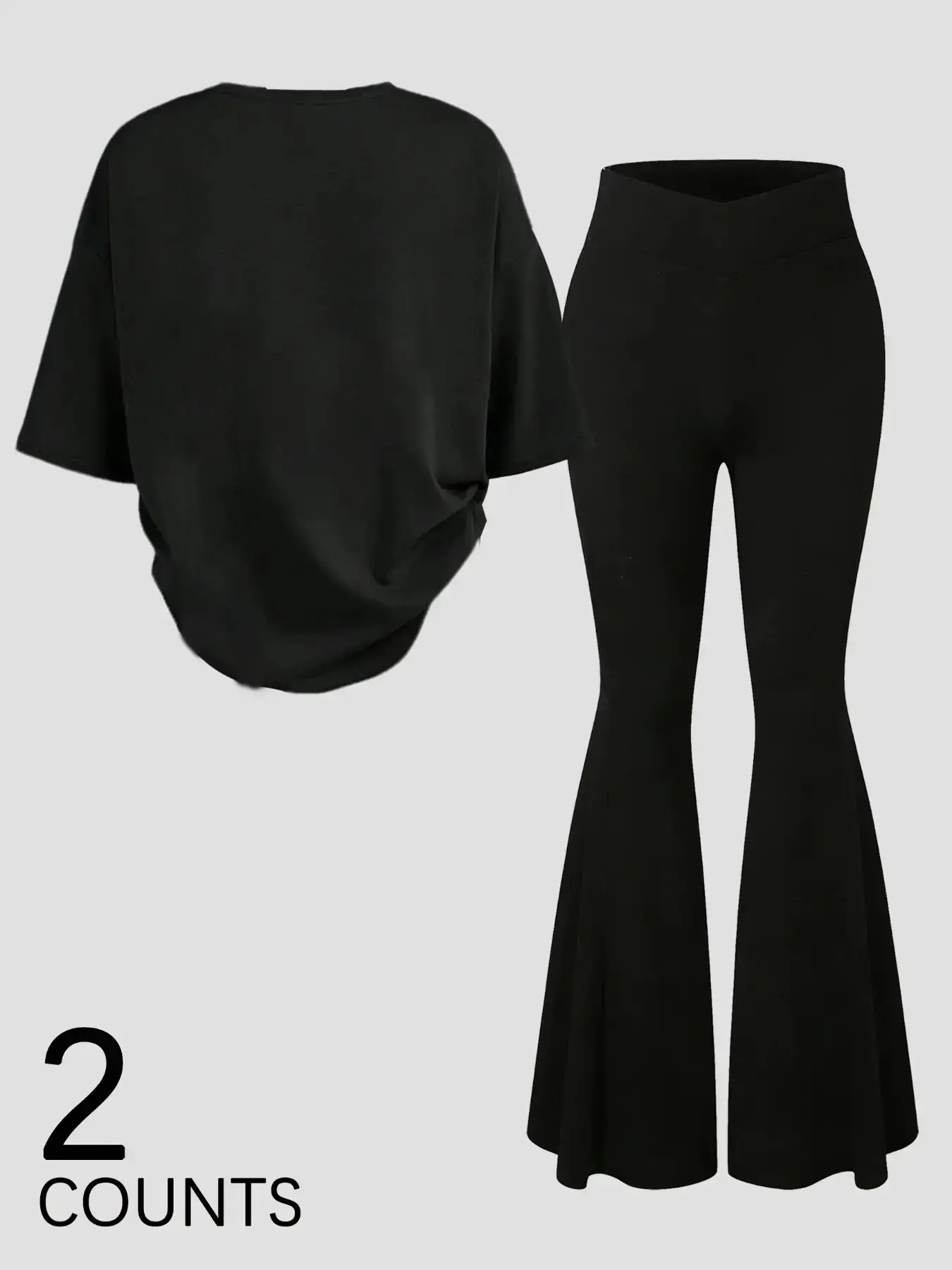 Two-Piece Women's Set, Angel Print T-Shirt and Bell Bottom Pants, Fashionable Daily Wear, Trendy Spring, Casual Fitted Style