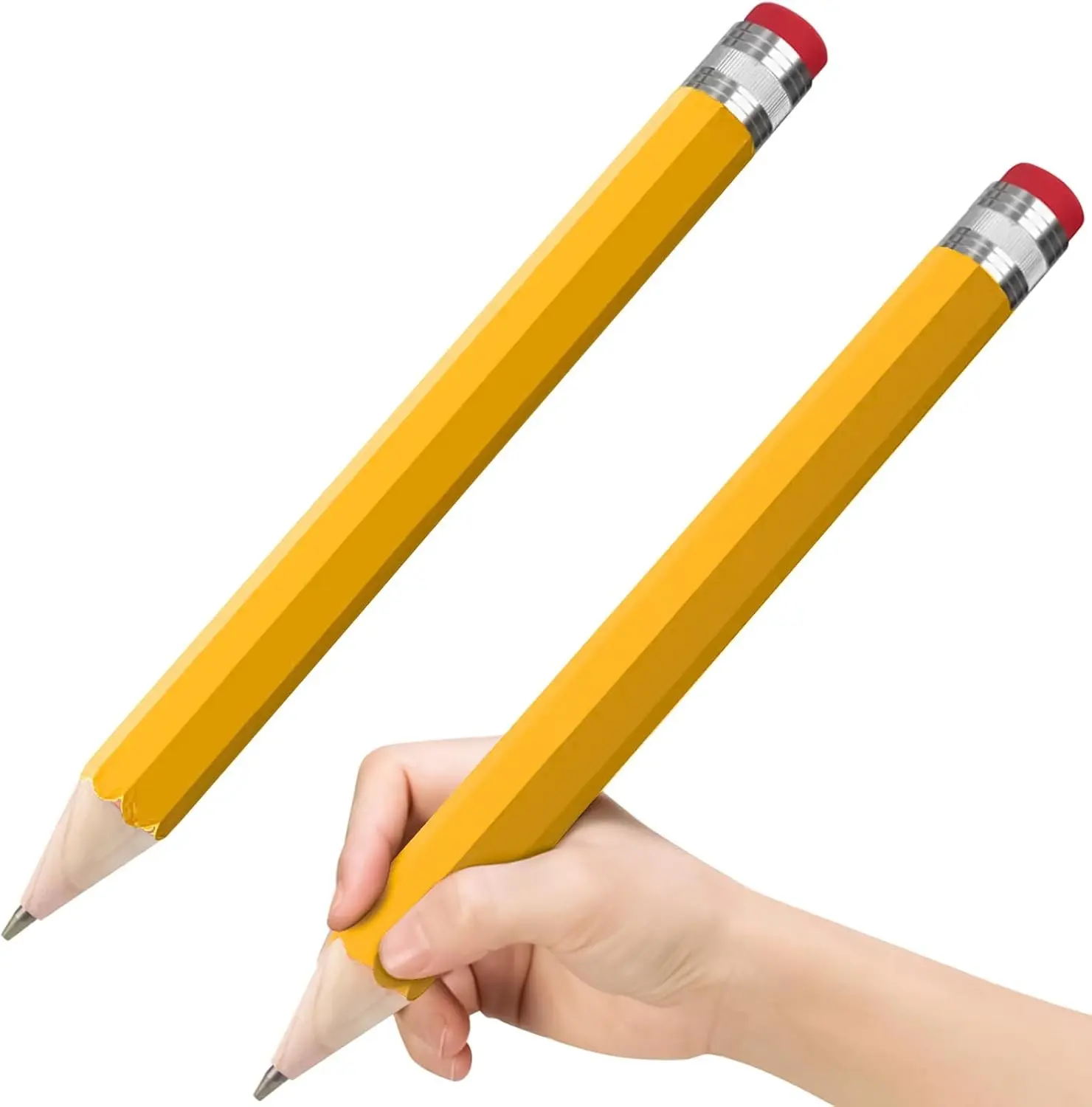 2pcs Yellow Wooden 13.3'' Jumbo Giant Novelty Pencils for Party Favors School Home Office Prop Supplies