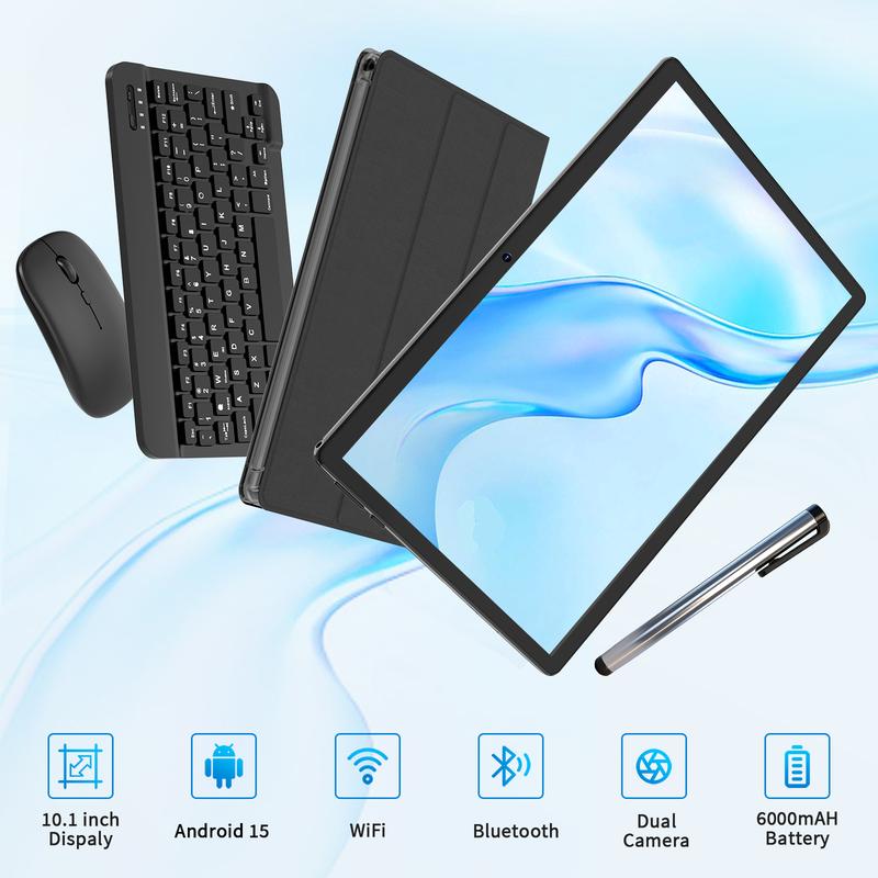 【TIKTOK GiftedInLove】PYNAREL 10.1 Inch Android 15 Tablet, 5 in 1 Set with Keyboard, Mouse, Case, Stylus, Dual Camera, for Valentine's Day Gift