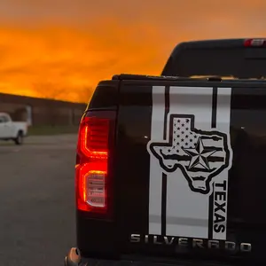 Truck tailgate decal with bold flag-style stripes, cut to fit, featuring rugged outlines of U.S. states—more being added soon, Ford , Chevy, Dodge, Honda, USA Flag Texas, Penn State, Florida Decal, Truck Sticker