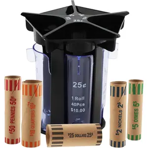 5-in-1 Coin Sorter Tube Machine with Coin Wrappers, Coin Organizer Holder Roller, Quick & Easy, Accurate & Simple