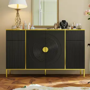 FUFU&GAGA Modern 56.3" Long Buffet Sideboard Console Table, Kitchen Storage Cabinet with 2 Drawers & 4 Doors, Buffet Server Bar Decorative Cupboard for Dining Living Room Entryway Furniture Organize Minimal Interior