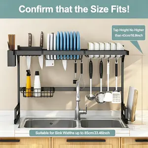 [HUOMAQFAN] 2-Tier Over-The-Sink Stainless Steel Dish Drying Rack, Large Kitchen Countertop Storage & Organization Drainer