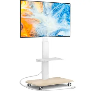 Rfiver Sleek Rolling TV Stand with Power Outlet for Home Decor