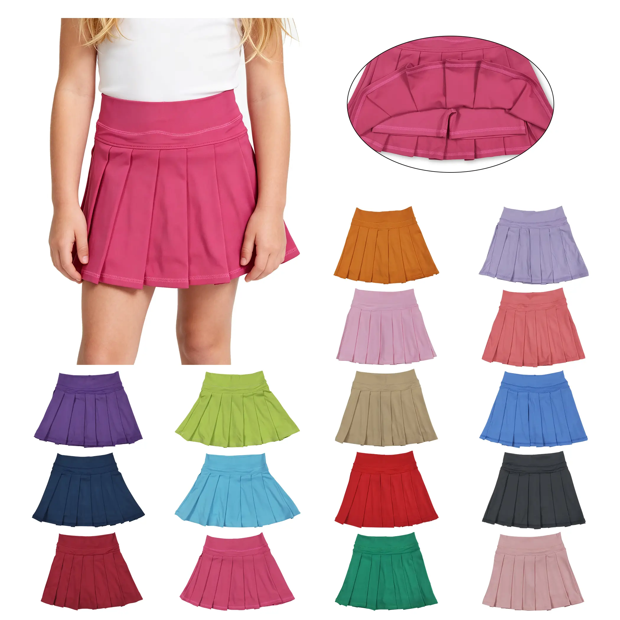 Girls' Pleated High-Waist Skorts, Solid Color Summer Activewear for Children, Comfortable Outdoor Style for Active Play, Outdoor Play