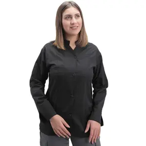 Women's Long Sleeve Black Chef Coat Marbella - MANELLI