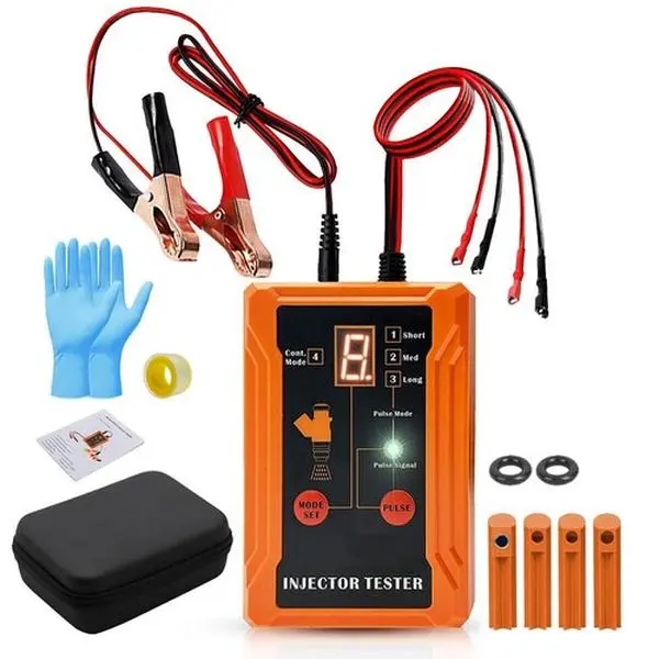 Fuel Injector Tester and Cleaner Tool Kit, DIY Cleaning Tool Kit, 8 Pulse Modes for Injector Tester, 2 Fuel Injectors Simultaneously Test, 4 Size Cleaning Adapters, 12V/5V Output Power