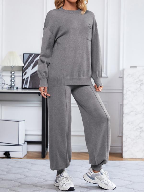 SuperPrity Two Piece Sweater Set for Women Casual Long Sleeve Outfits Crew Neck Pullover Top with Sweatpants Knit Jogger Set