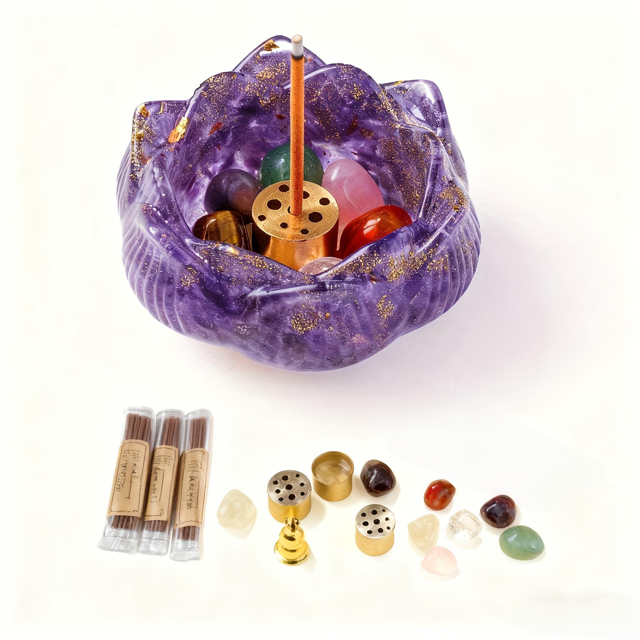 Handmade Lotus Crystal Aromatherapy Set - Candle Holder and Diffuser Bowl Infused with Natural Crystals | Unique Birthday Gift, Suitable for Him and Her, Perfect for Halloween, Christmas, Thanksgiving, and Other Holiday Decorations