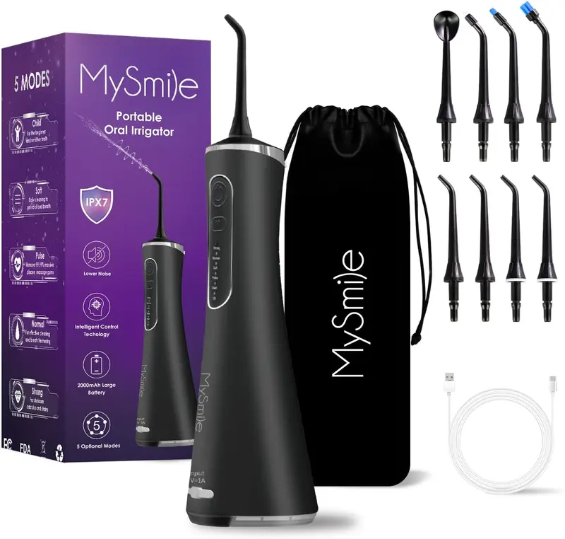 MySmile Cordless Water Flosser (260ml) - 5 Modes & 8 Jet Tips | Portable Oral Care for Braces & Travel
