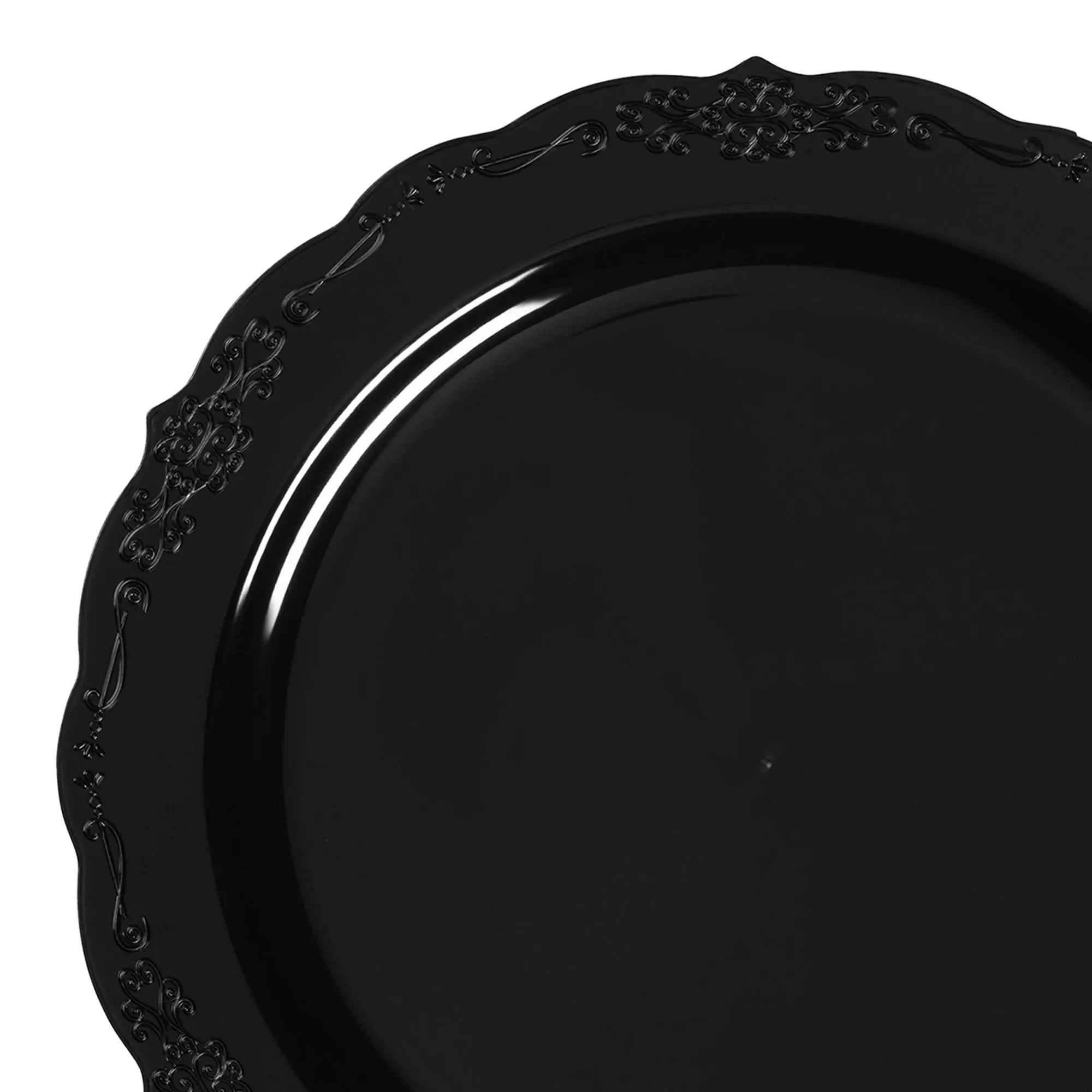 Black Vintage Rim Round Disposable Plastic Appetizer/Salad Plates (7.5")