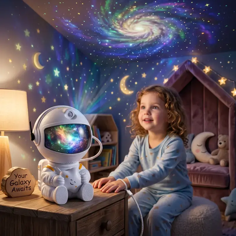 Astronaut Design Galaxy Star Projector Atmosphere Night Light - 8 Nebula Effects, 270° Adjustable-360° Rotating Head, Timer, Remote Adjust Electronic Lights, Color Changing Kids Space Themed Bedroom Party Decor Gift