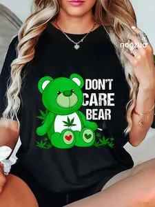 100% Cotton Weed Bear Herb Bear Don't Care Funny Bear Marijuana Cannabis T-Shirt