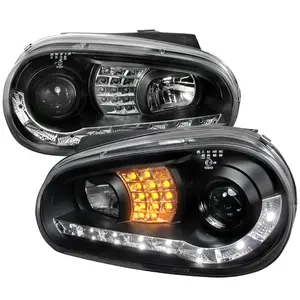 1999-2006 Golf Mk4 GTI/R32 Cabrio Projector Headlights w/ R8 Style LED Light Strip & LED Turn Signal Lights (Matte Black Housing/Clear Lens)