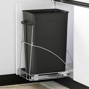 Insputer 35L Pull Out Trash Can Under Cabinet Under Sink Easy Install Kit Smooth Stainless Steel Slide Out Hidden Garbage for Kitchen, Minimum Opening Size 13" W X 18" D