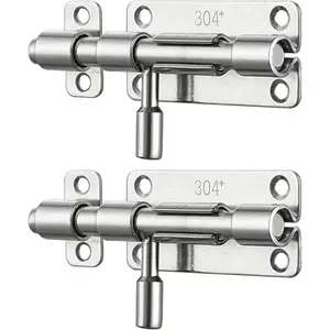 4 Inch Door Latch Lock Barrel Bolt, 304 Stainless Steel 1.4mm Thickened Security Slide Gate Latches with Padlock Hole, Silver, 2 Pack HBB120-P2