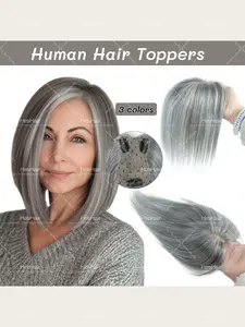 7×11cm,3D Clip-In Human Hair Toppers for Women, Straight No Bangs, Realistic Bionic Scalp, Volume & Coverage Enhancer, Quick Hairstyle Solution, Hair Replacement