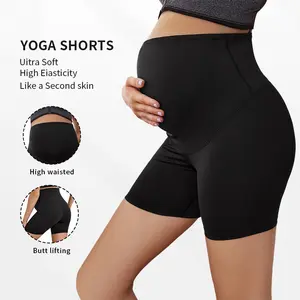 Maternity shorts, high-waisted sports leggings with belly support and butt-lifting effect, short maternity yoga pants