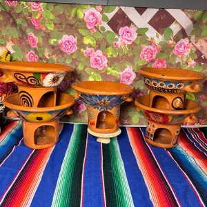 Anafre de barro multicolor grande 12 1/2 de boca de ancho y 9 1/2 de alto Kitchen Utensils