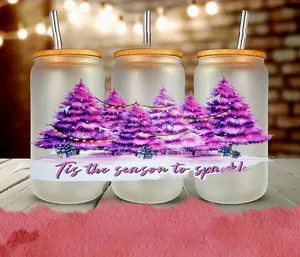 Tis the Season to Sparkle Pink Christmas Trees - UVDTF Wrap for cups/hard surfaces sticker Adhesive Vinyl Decal Custom Decal