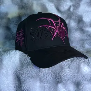Spider ZARZA hat SnapBack - Black Snapback Hat with Pink Spider Design and Embellishments