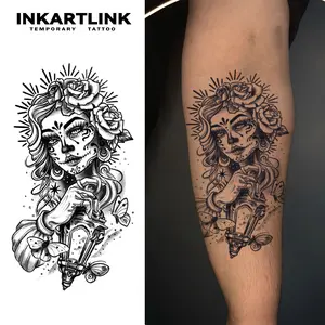 INKARTLINK Tattoo Tech, 2 Sheets Semi-Permanent Temporary Tattoos ,​​Castle Belle​​,Adult Art Design,Lasts 1-2 Weeks, Waterproof, Realistic Look, No Adhesive, No Reflection,For Man And Woman,Ideal for Swimming, Party