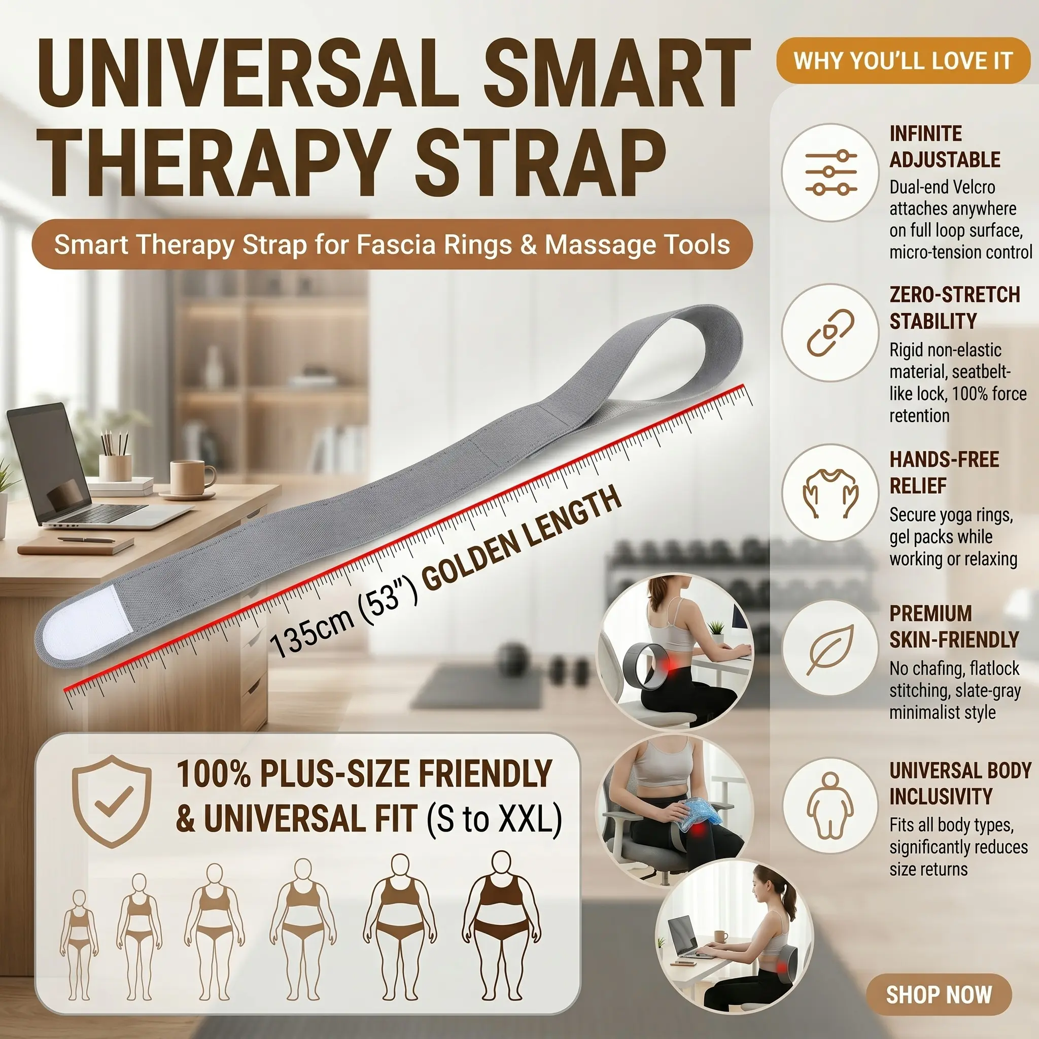 135cm Universal Therapy Fixing Strap - Non-Stretch Wearable Massager & Gel Pack Holder Belt