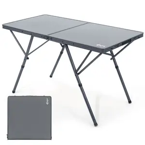 [Summervibes] PORTAL Folding Camping Table for 4-6 Person, Large Aluminum Portable Table with Adjustable Height and Carry Handle for Picnic, BBQ, Camping, Black