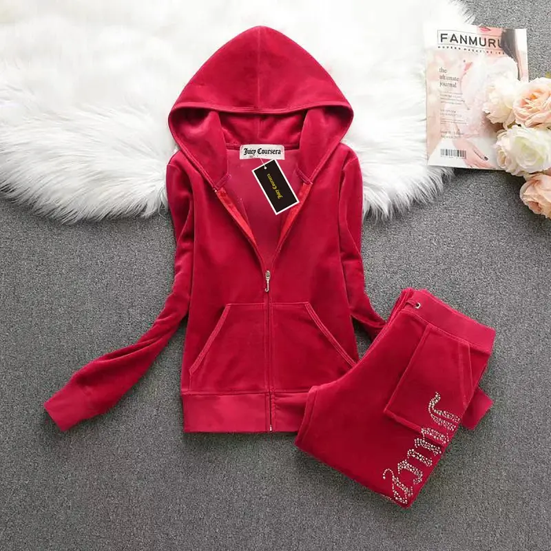 Women's Velvet Sports Suit Sports Suit Autumn and Winter Juicy Sports Suit Casual Warm Hooded Jacket Women's Sports Velvet Trousers Suit Women's Clothing