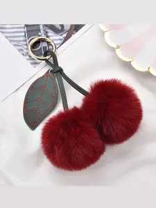 Cherry Design Bag Charm, Fashionable Women Girls Fuzzy Keychain, Trendy Versatile Elegant Bag Accessory, Birthday Gift, Cute Cartoon Pendant, Keychain for bags
