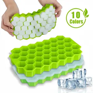 Flexible Silicone Hexagon Ice Cube Tray – 37-Grid Ice Mold with Storage Lid for Clean, Odor-Free Ice | Easy Release Maker for Whiskey, Cocktails, Juices & Kitchen Freezer Organization
