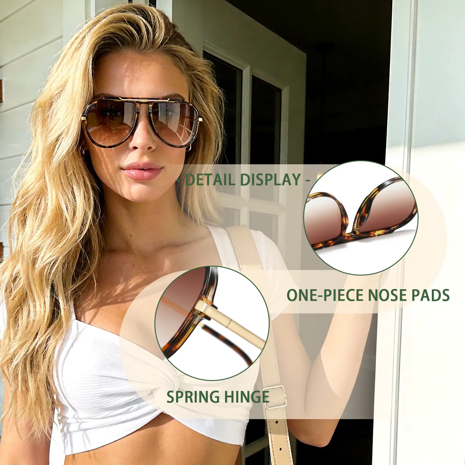 Oversized Aviator Sunglasses with UV400 Protection Spring Hinges Amazon.com: Goson UV400 Color Mirror Metal Aviator Polarized  main image 2