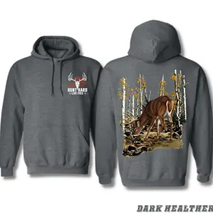 Hunt Hard Live Free Deer Hoodie – Buck & Forest Scene Graphic Outdoor Hoodie for Hunters & Nature Lovers – Perfect Fall Hunting Gift & Everyday Wear