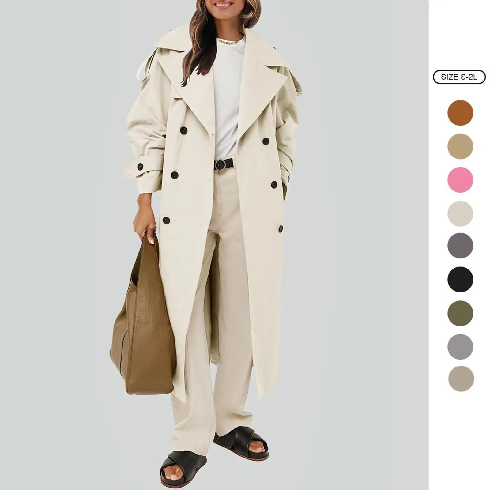 Imily Bela Womens Oversized Long Trench Coat Double Breasted Lapel Windproof Overcoat with Belt Imily Bela Womens Oversized Long Trench Coat Double Breasted Lapel Windproof Overcoat with Belt