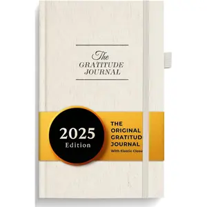 The Gratitude Journal 2025: 5 Minute Gratitude Practice to  Thankfulness, Mindfulness, Positivity, Happiness, Upgraded with Pen Holder, Inner Pocket & Elastic Closure Band (Beige)