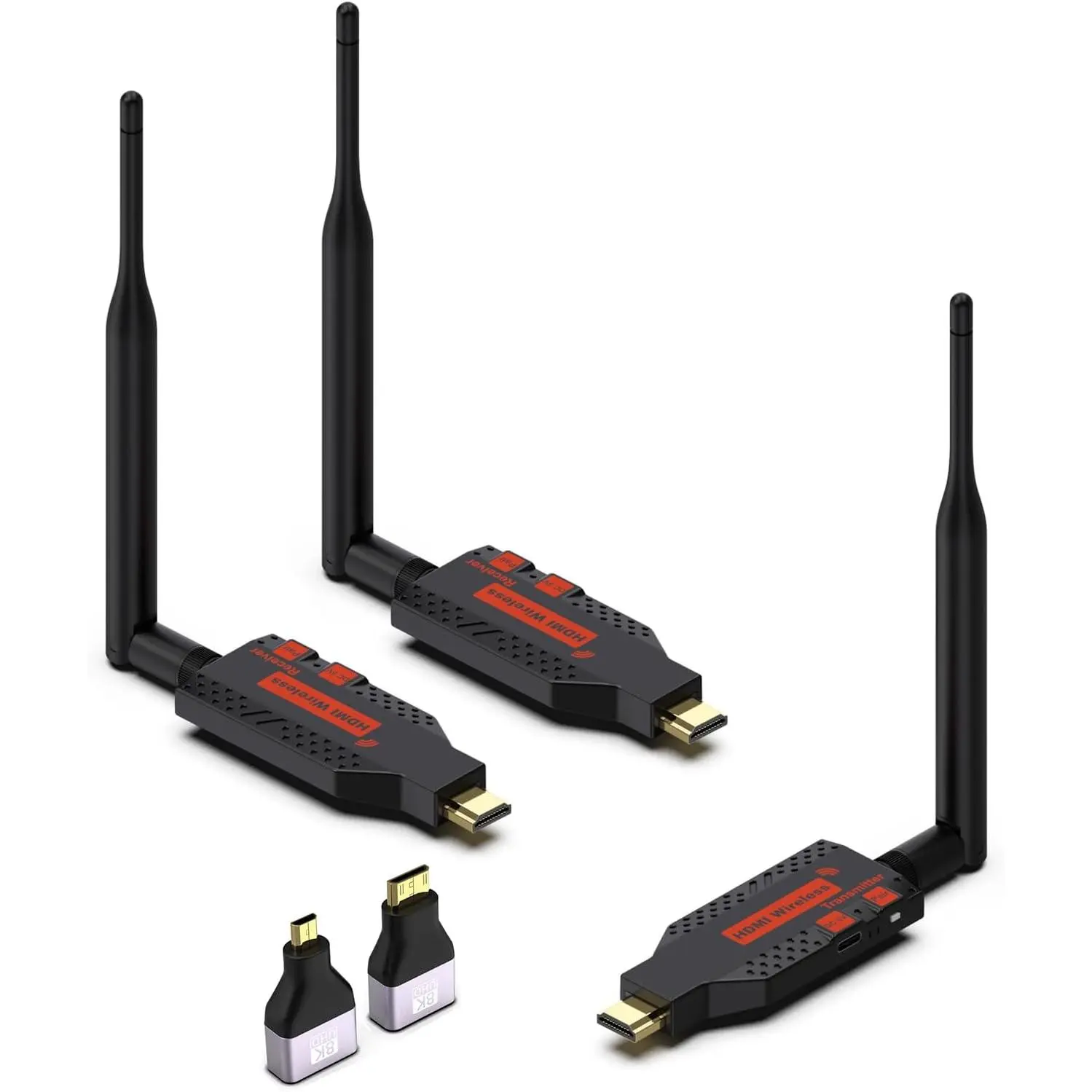 HDMI, Transmitter and Two Receiver, 330FT/100M 4K Decode 1080P Output,Plug & Play Portable 2.4G/5G  HDMI Extender Kit Support Simultaneous Playback  Multiple Devices (1 TX+2 RX