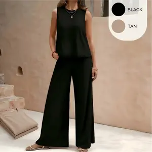 Women's 2 Piece Lounge Set – Sleeveless Tank Top & Wide Leg Pants, Casual Summer Matching Outfit for Travel Vacation & Everyday Wear