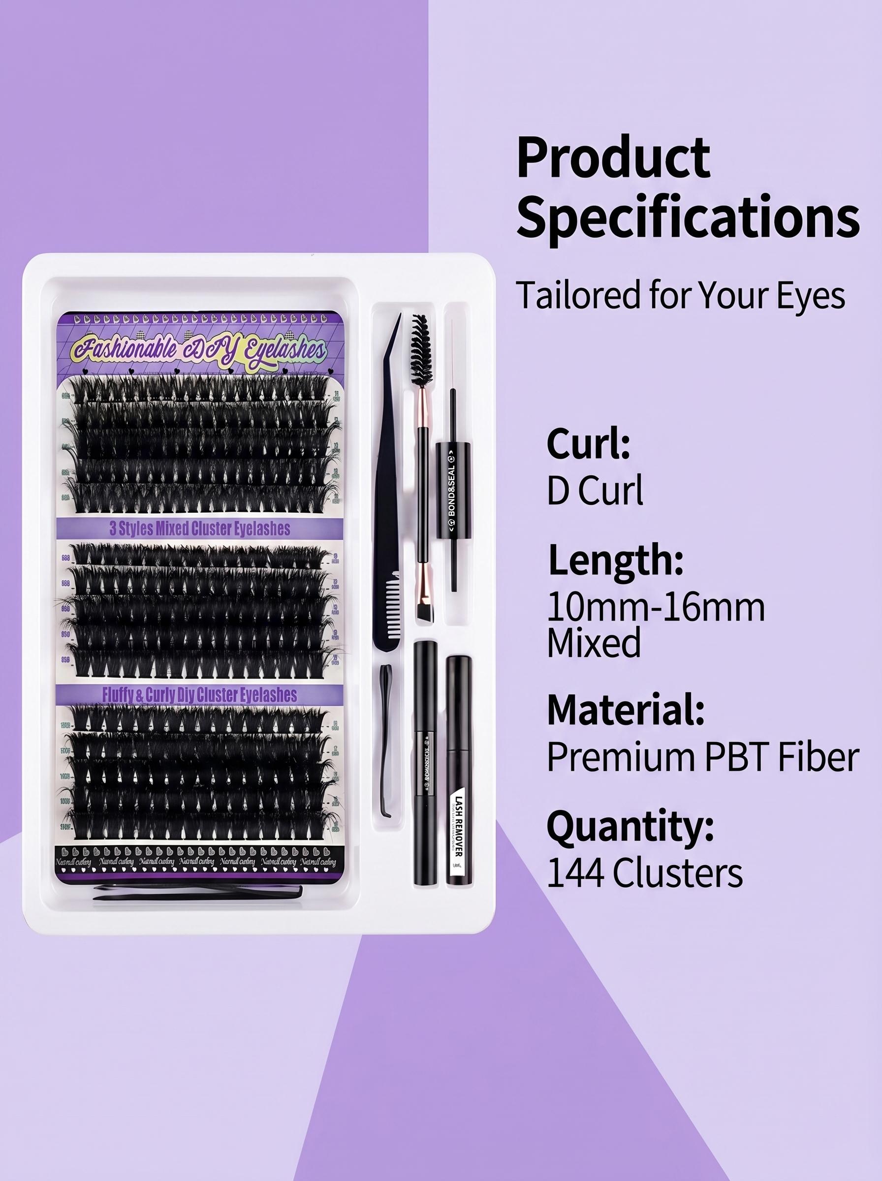 D-Curl Cluster Lashes, 300D Fluffy Wispy Lightweight Plant Fiber DIY Eyelash Extensions, Easy Application & Natural Look for Beginners, Lash Cluster