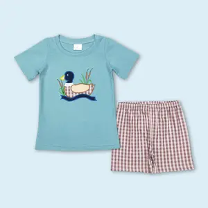 Baby Boy Embroidery Mallard Duck Summer Short Set Cute Kids Clothes