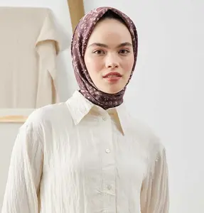 Patterned Viscose Cotton Square Hijab Tiny Garden - Mauve