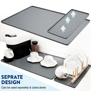 SCYFREID 2-in-1 Rectangular Waterproof Ribbed Silicone Coffee Mat & Coasters - 24in x 16in, Raised Edges, Detachable Tableware Accessory, Dish-Safe Kitchen Counter Mat for Coffee, Espresso Machines