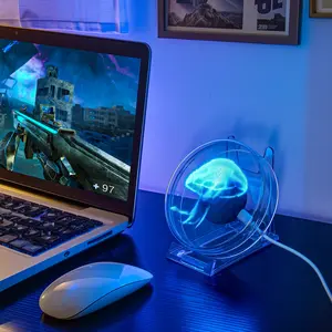 Mini Round 3D Hologram Fan, LED Projection Display Light for Bedroom, Gaming, Home Decor