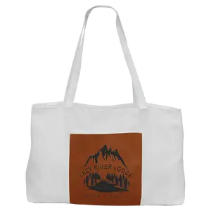 White Tote Bag with Customizable 5"-inch Leatherette Gusset