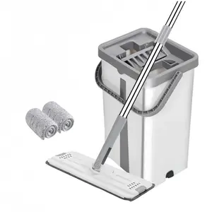 Mop and Bucket with Wringer Set,2 Counts/set Household Mop,Long Handle Quick Drying Mop,Home Durable Floor Cleaning Tools Easy Storage Save Space Water Absorption White